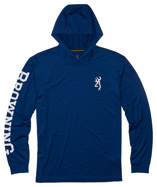 Browning Navy Hooded Long Sleeve Tech T-Shirt